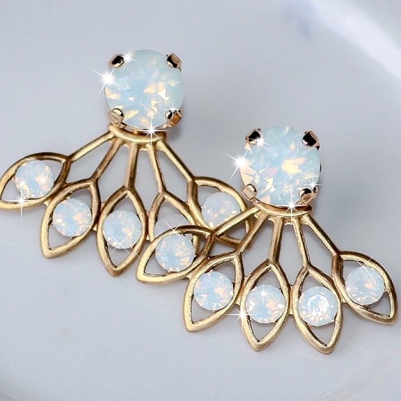 Jewelry - Gold & White Opalescent Studs w/Matching Jackets